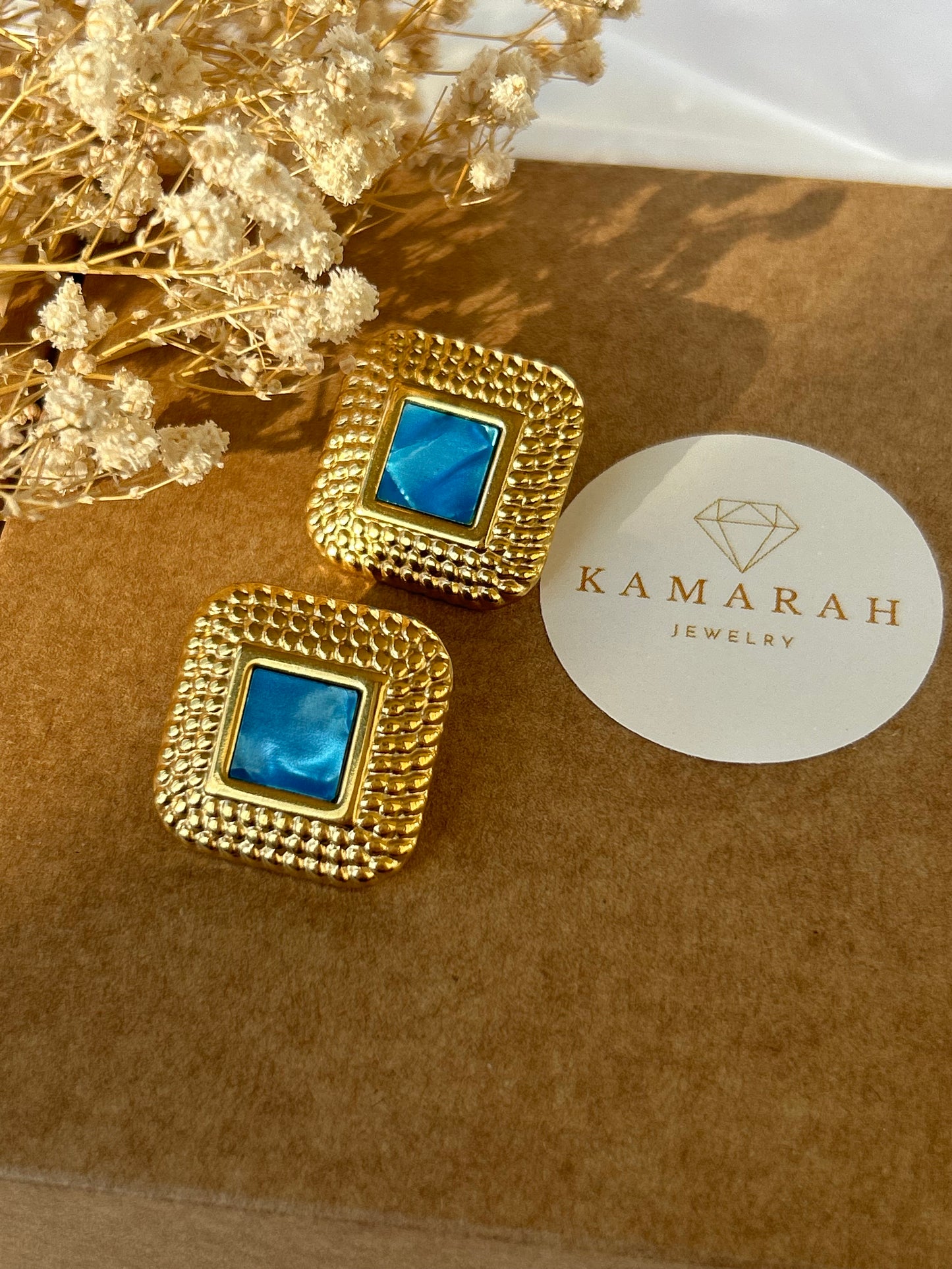 Blue Square Earrings