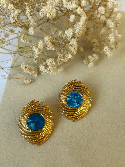 Blue Round Earrings